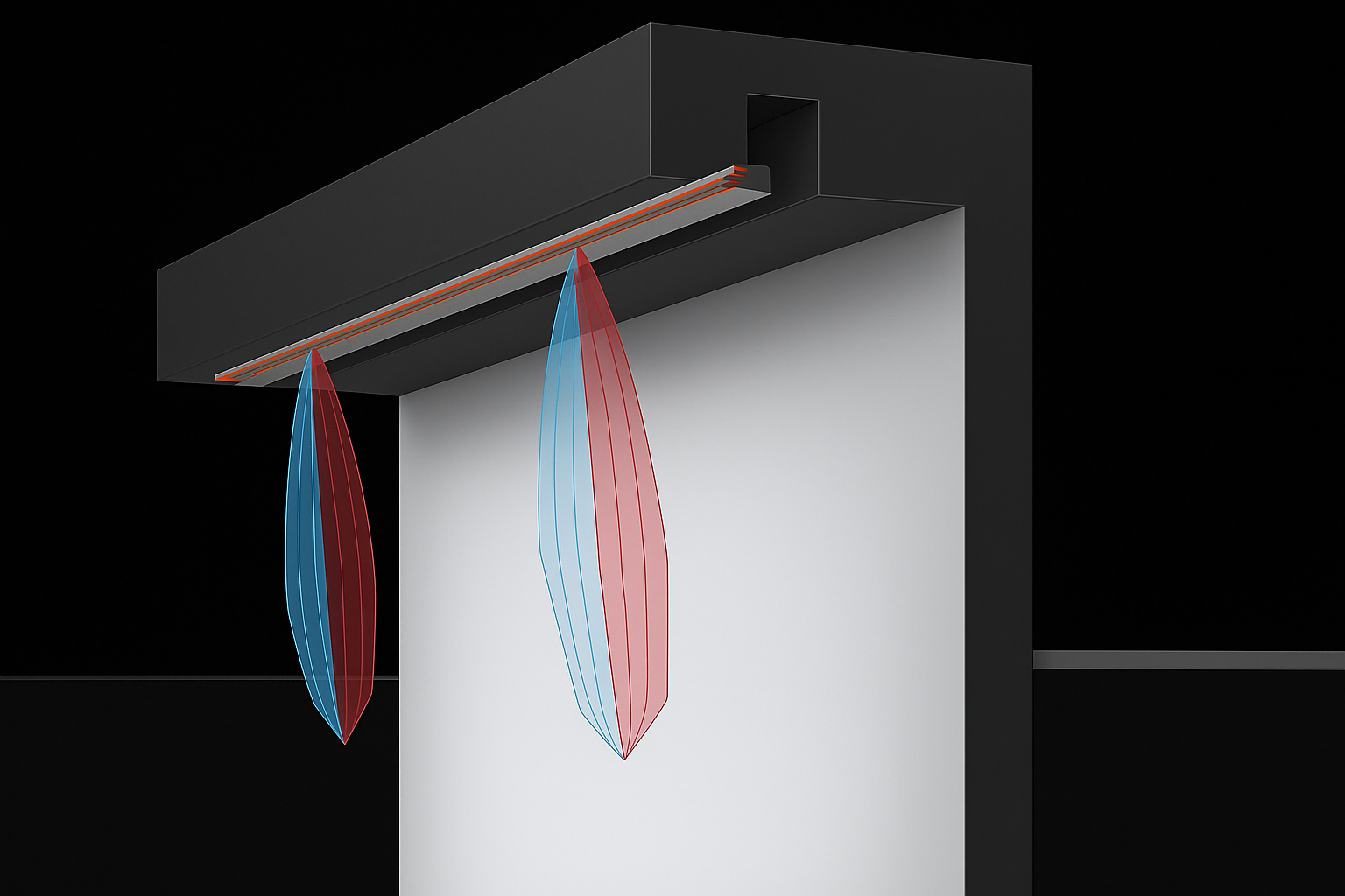 Light distribution simulation of an outdoor wall washer highlighting uniform illumination without dark zones.