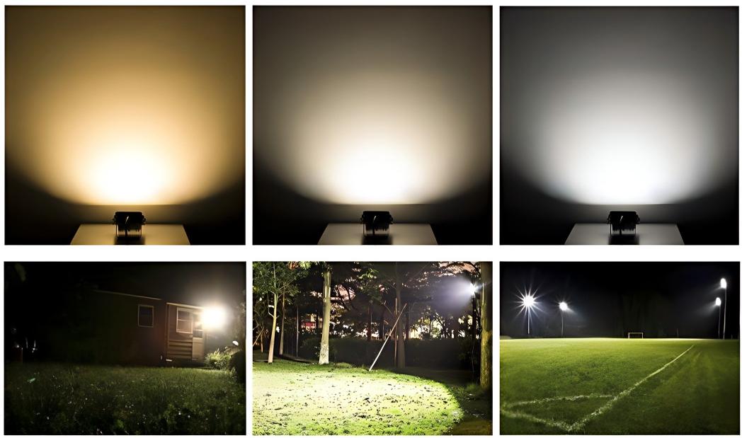 LED flood light color temperature comparison and outdoor applications in garden, landscape, and stadium lighting