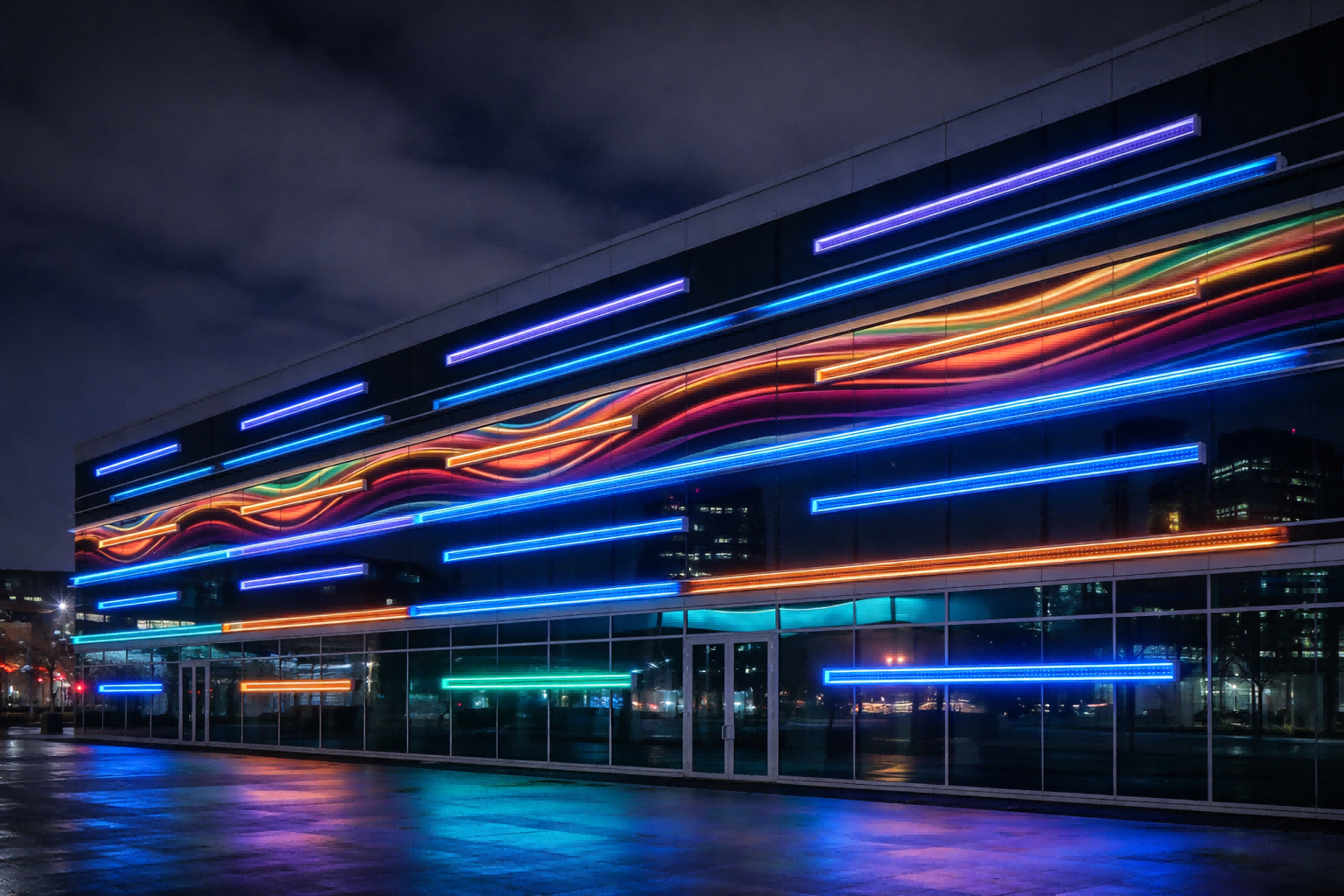 Outdoor LED linear light undergoing waterproof durability testing with high-pressure water exposure